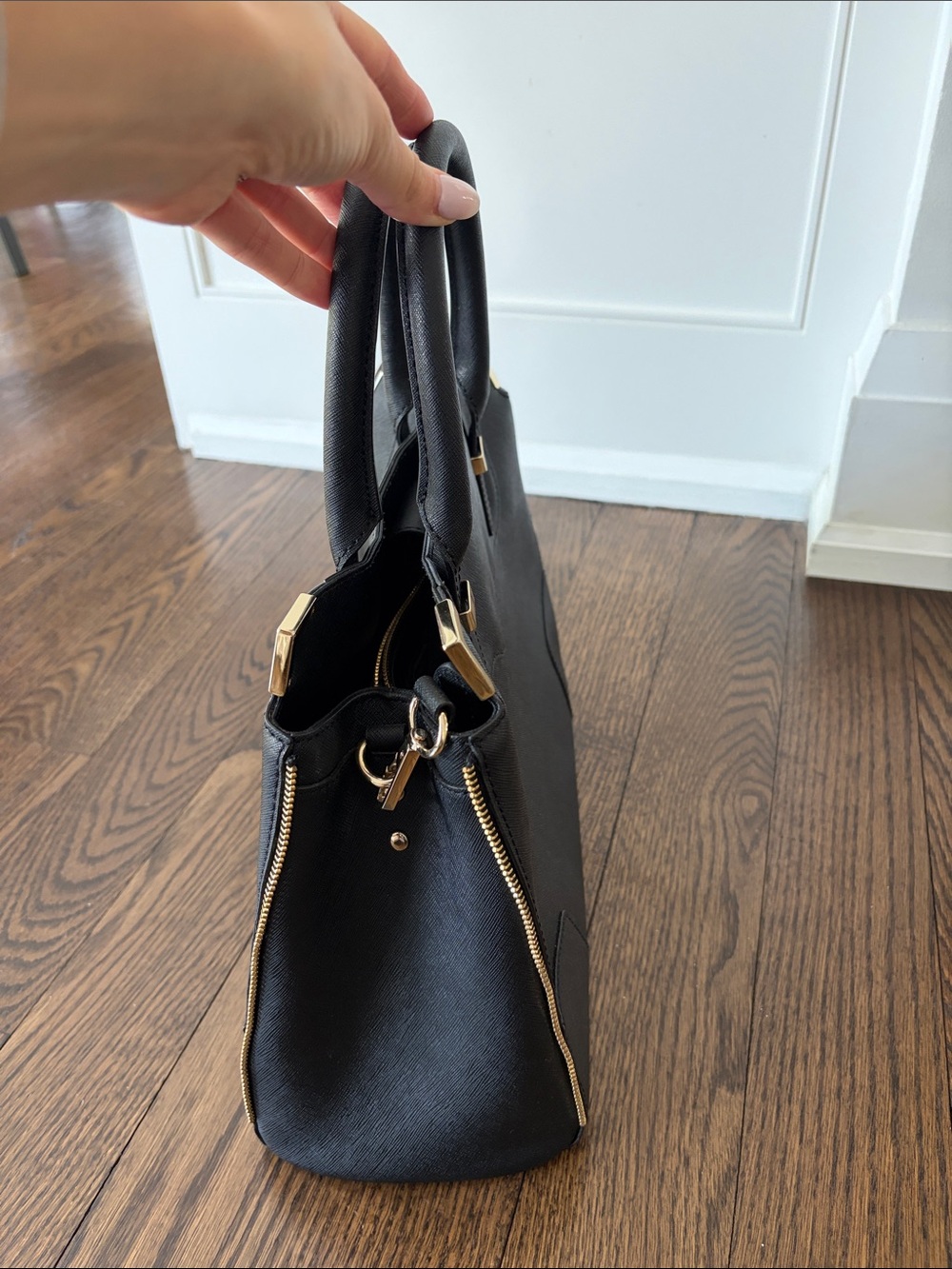 Rebecca Minkoff Black Satchel with Gold Corner Accents - Picture 3 of 10